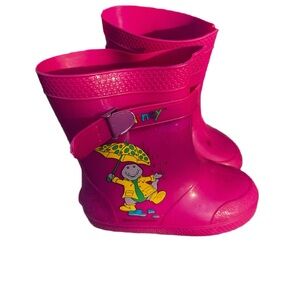Barney y2k Pink Kids Rain Boots with Cartoon Design